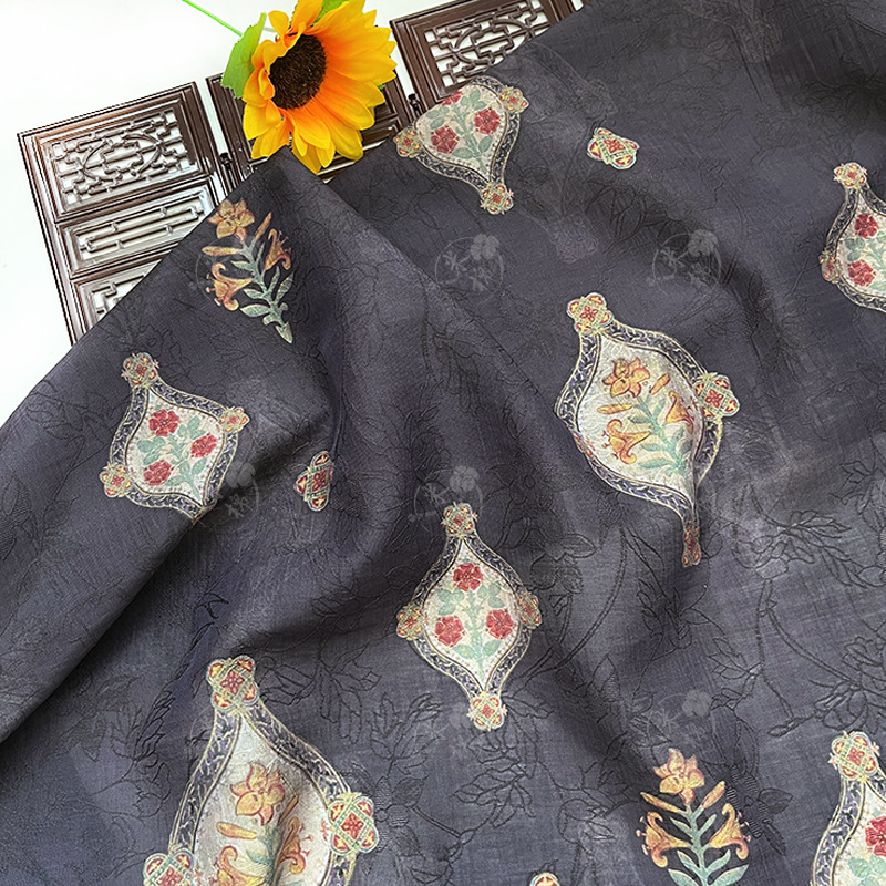 Diamond vase flower new Chinese style Tencel jacquard fabric Hanfu cheongsam dress fabric handmade DIY fabric