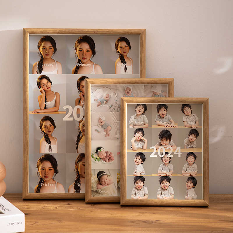 Baby's One-Year-Old Commemorative Photo Frame 12-Month-Old Children's Growth Record Photo Album with Table and Photo Washing to Make Wall