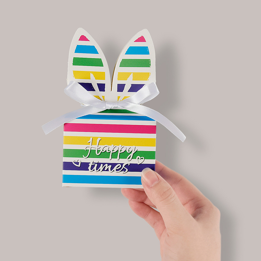 Square three-dimensional cute cute cute rabbit bow gift box in stock color folding candy packaging 10/bag