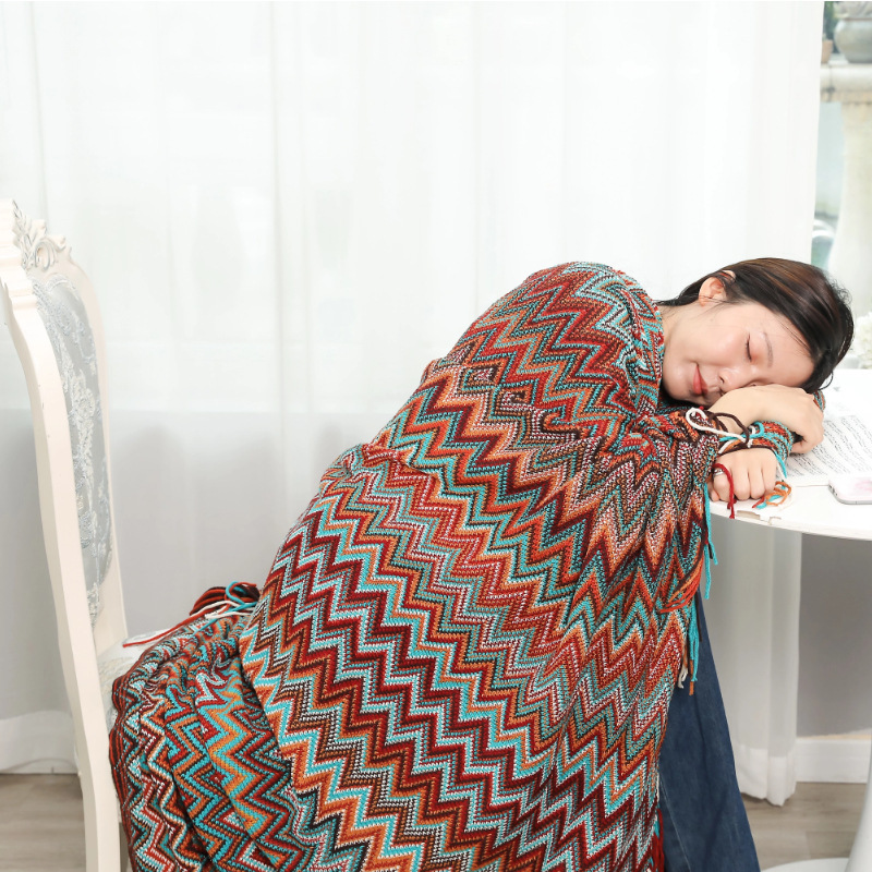 Picture of Bohemian Sofa Blanket Autumn and Winter Knitted Blanket Lazy Travel Shawl Office Bed End Nap Thin Blanket