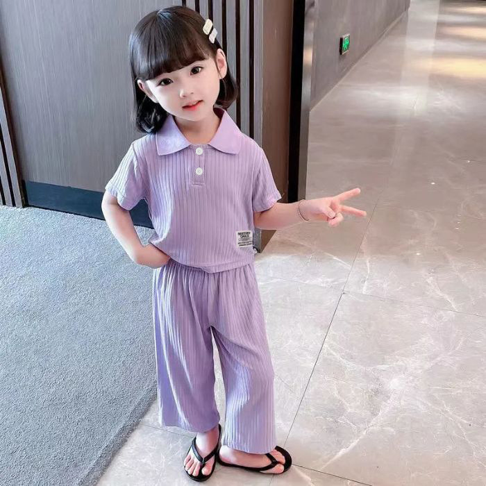 Picture of Girls' Fashionable suit Summer 2025 New Women's Baby Online Popular Pit Short-sleeved Pants Children's Sports Two-piece Set