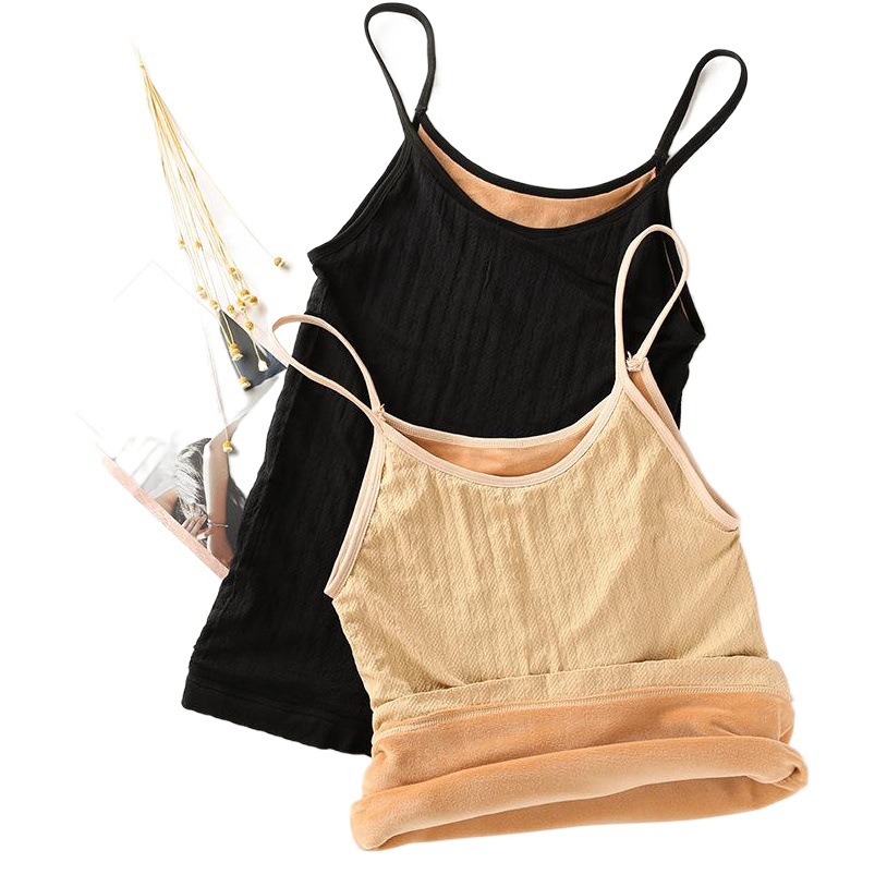 Autumn and Winter Twist Seamless Thin Shoulder Strap Sexy Warm Vest Women's Double-Layer Fleece-Lined Thickened Body Women's Slim-Fit Top