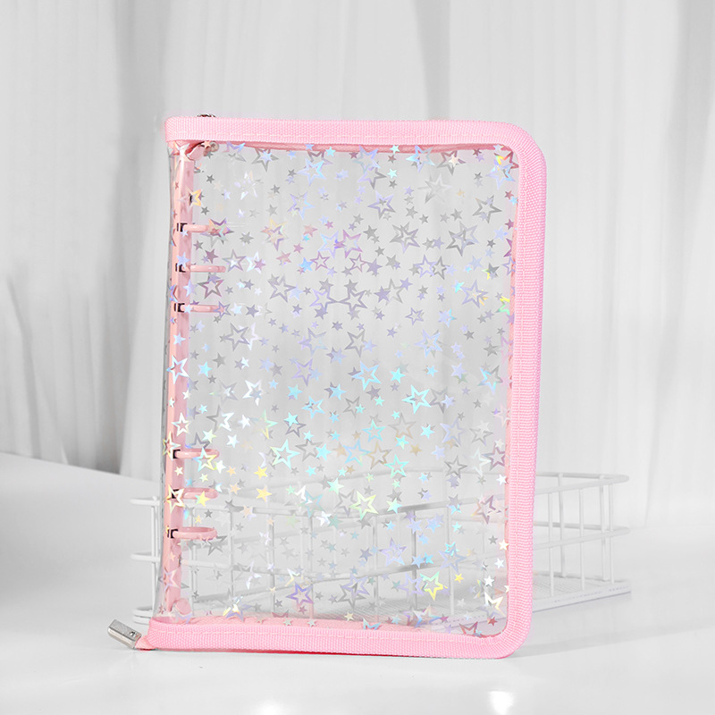 Picture of Spot Cute Popular Storage Bag Six-Hole Loose-Leaf Book Ins Style Star Chasing A5A6 Transparent Zipper Notebook Shell