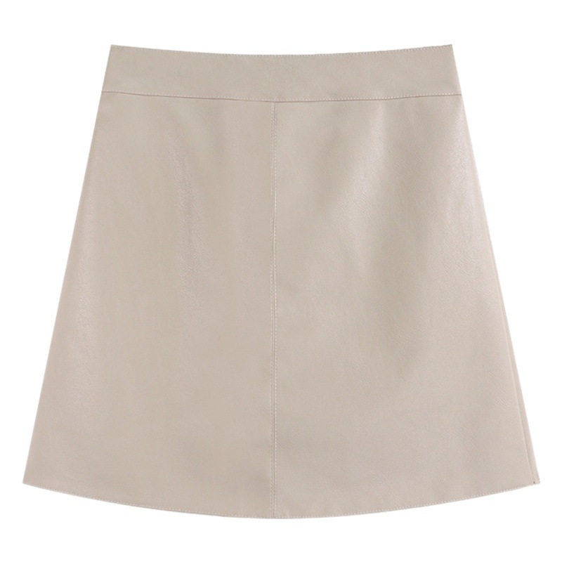 Autumn and Winter A- line Black Small Leather Skirt Skirt Women's High Waist 150 Small PU Leather Elegant Socialite Hip Skirt