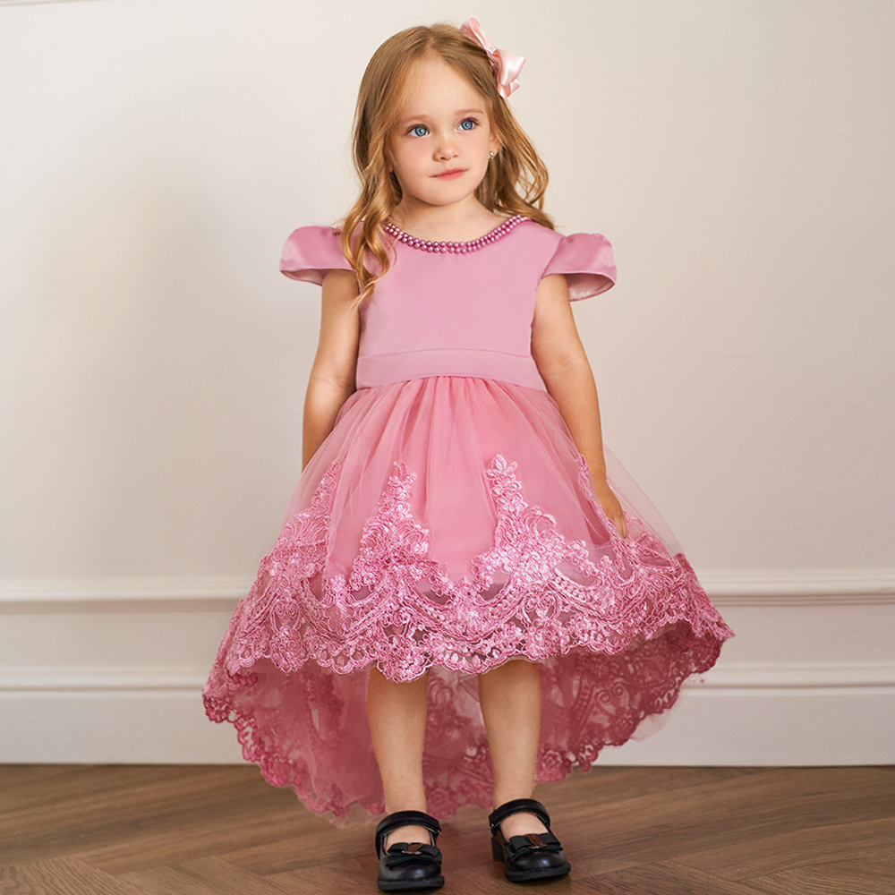 2025 Amazon Cross-border Baby Trailing One-year-old Dress Girls Side Embroidered Mesh Puffy One-year-old Baby Wash Dress