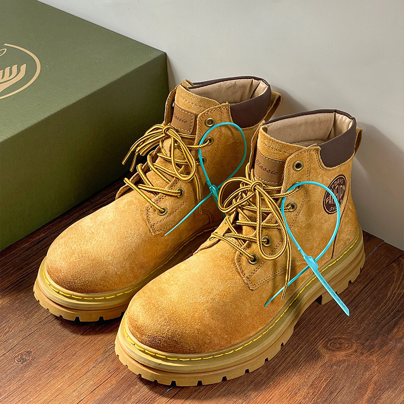 Martin Boots Couple Style Classic Popular Genuine Leather Thick-Soled Durable Yellow Boots Women's High-Top Casual Men's Work Boots