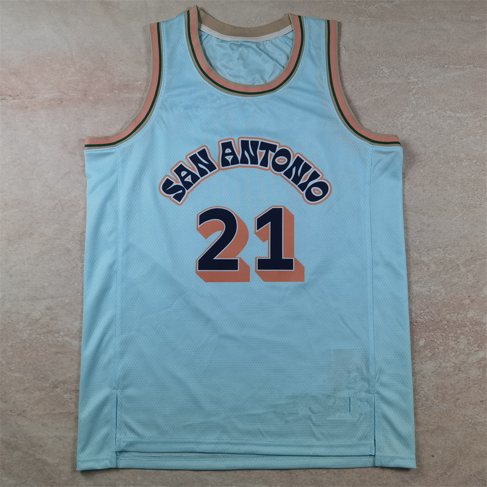 2025 Season Basketball Suit No. 21 Duncan Ice Blue City Edition Hot Press Jersey NEW SEASON JERSEY