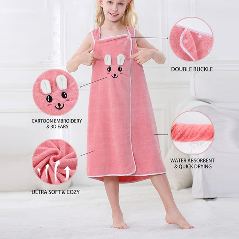 Children's Wearable Rabbit Ears Bath Skirt Girl's Thickened Quick-Drying Soft Coral Fleece Adjustable Buckle Bath Towel
