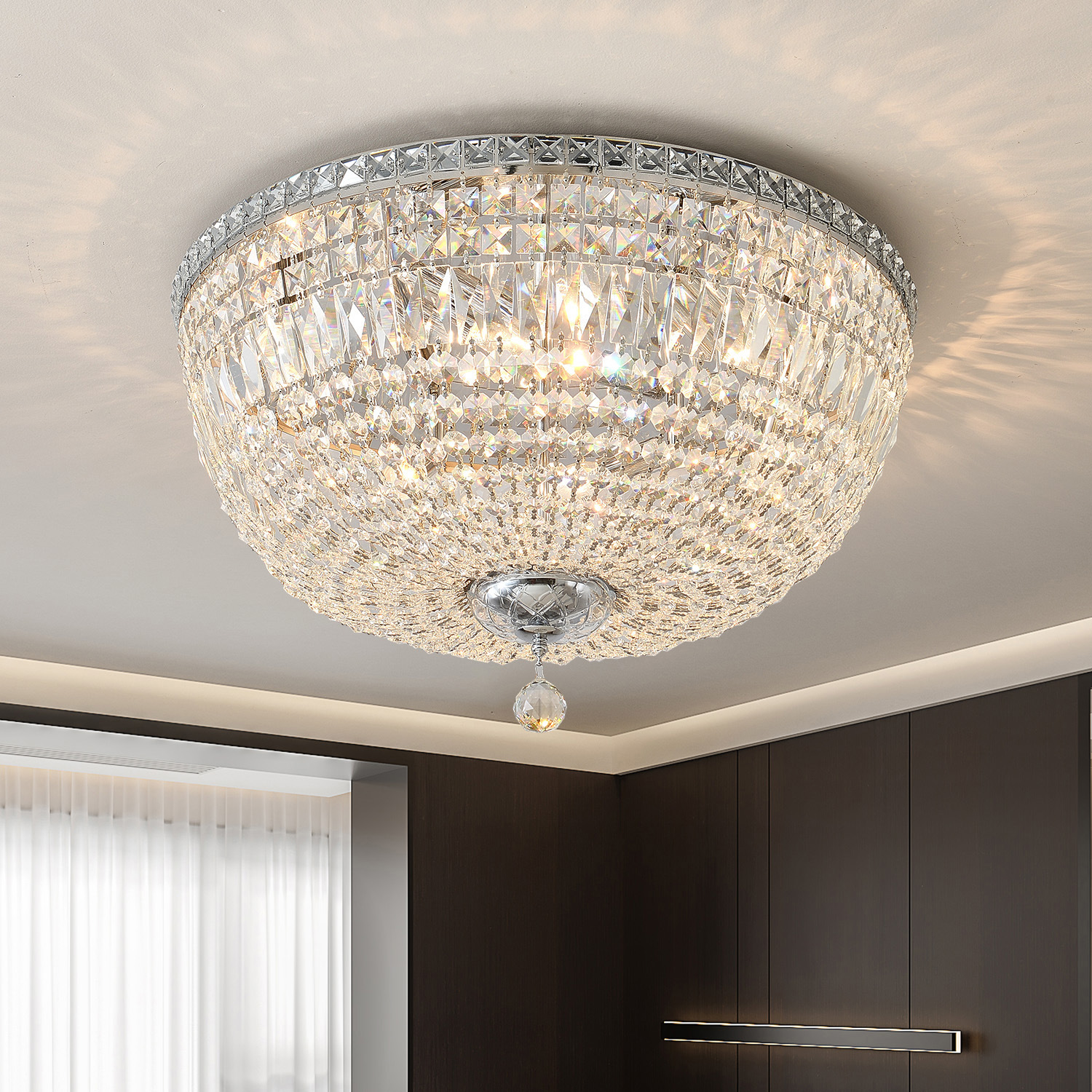 Cross-border American crystal ceiling lamp, French light luxury retro bedroom study ceiling lamp, simple dining room living room lamp