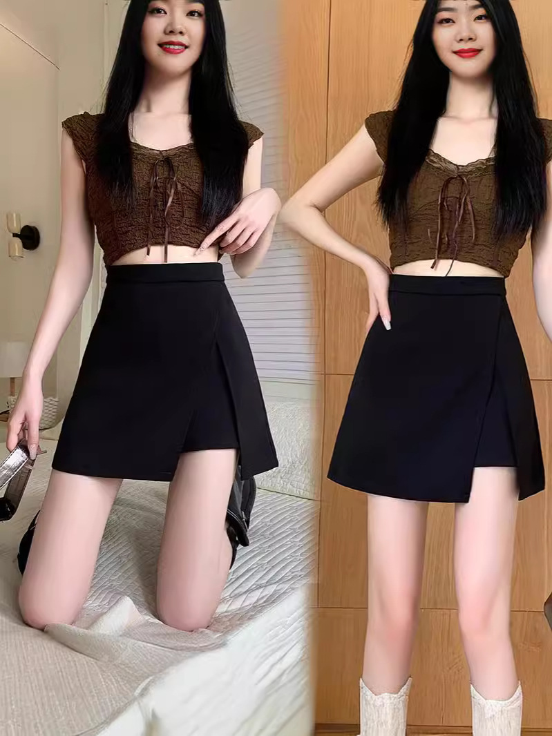 Black Irregular Suit Skirt Split Skirt Women's 2024 Summer New chubby girl Slim A- line Hip Skirt
