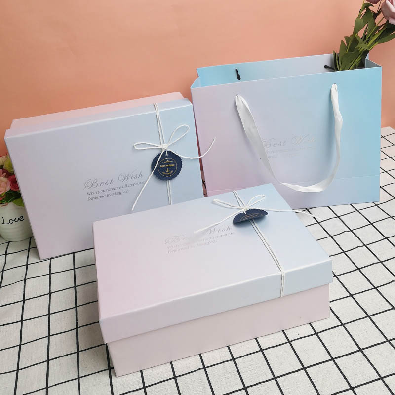 Spot gradient sticky bow heaven and earth lid gift box pink gradient heaven and earth lid portable gift box packaging box