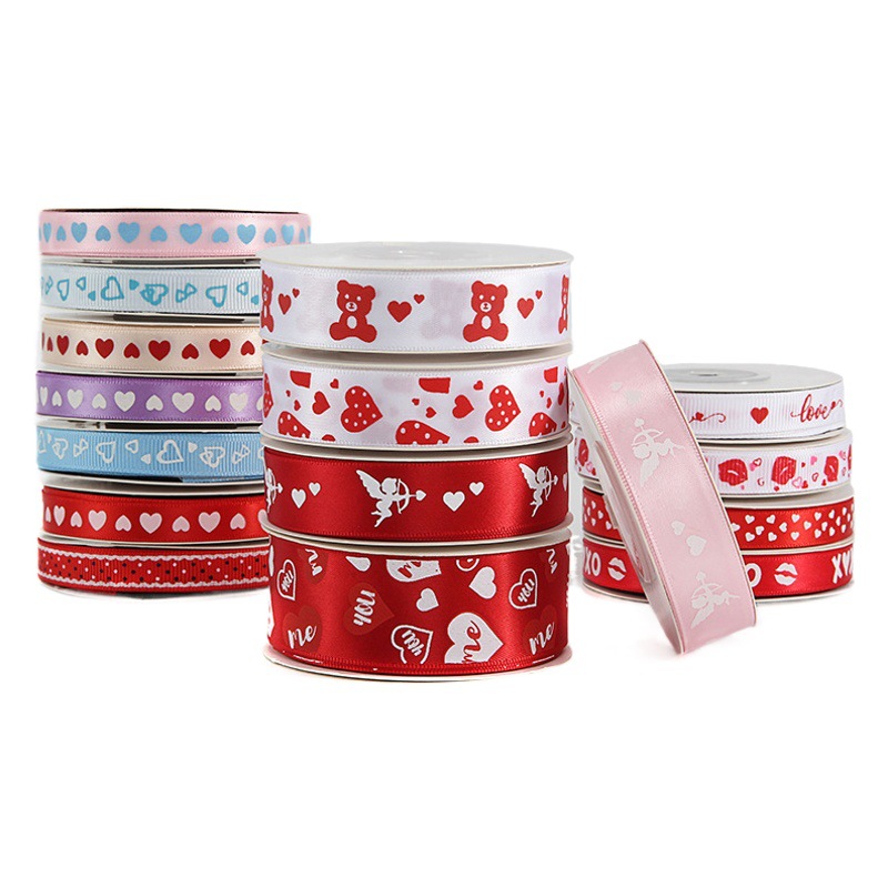Tanabata Festival 15mm Pink Red Love Ribbon Flower Gift Gift Box Packaging Ribbon Wedding Decoration Ribbon