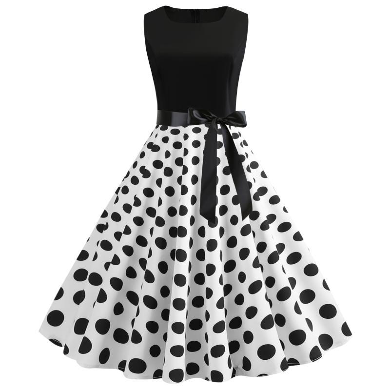 Real shot popular retro Hepburn style printed stitching sleeveless large swing belt 5290