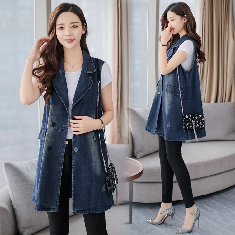 Picture of 2024 Spring and Autumn New Denim Vest Women's Mid-Length Korean Style Waistoutwear Fat mm Large Size Loose Vest Blazer