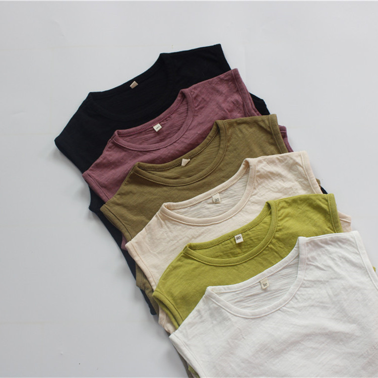 Summer Children's Vest Solid Color Boys' Vest Korean Style Solid Color Slub Cotton Thin Girls' Top Sleeveless Hair