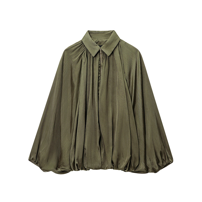 Picture of Women's Solid Color Fashion Puff Shirt Jacket Coat 2025 Spring and Autumn New European and American Style Lapel Long Sleeve Top