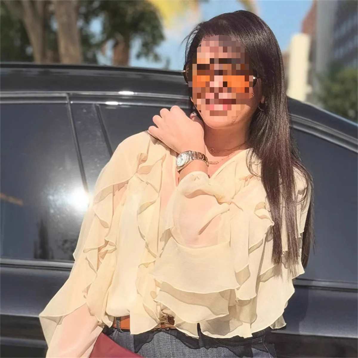 Simple Layered Cross-Border Spring Style Foreign Trade European and American Clothing Chiffon Shirt Multi-Color Decoration New Amazon