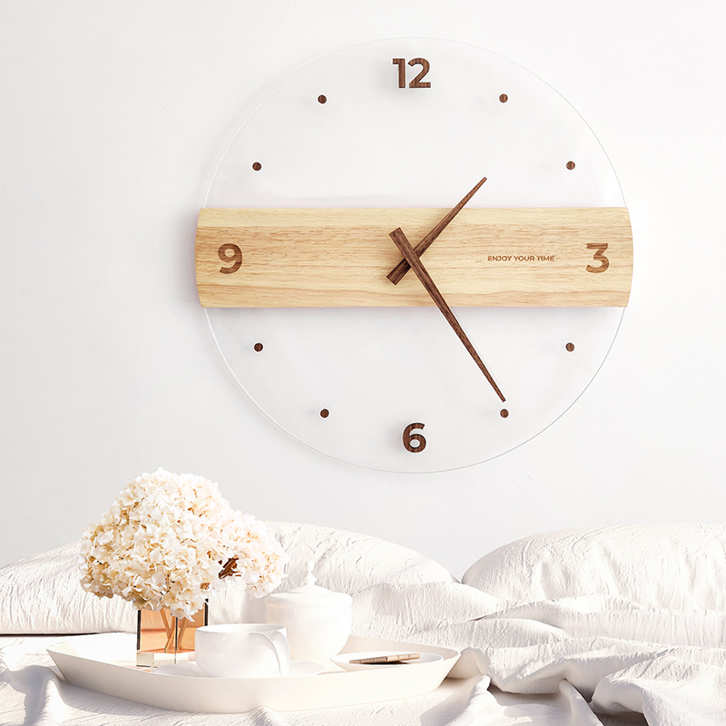 Picture of Creative Nordic Simple Real Wooden Wall Clock Transparent Clock Wall Clock Living Room Home Wall Clock Decorative Clock Light Luxury Watch