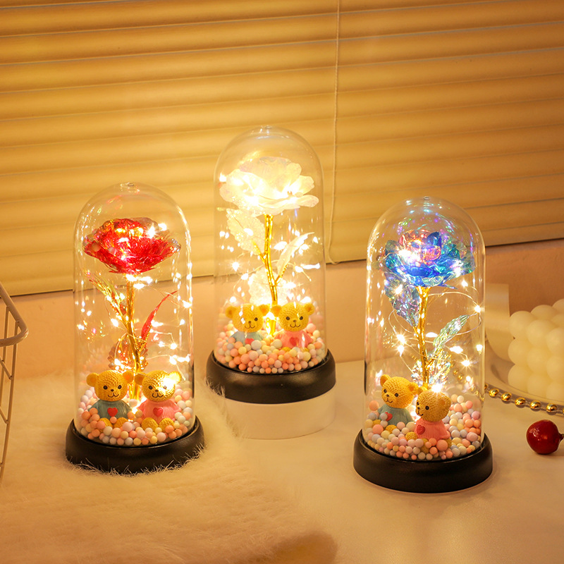 Gold Foil Rose Eternal Bouquet Night Light Creative Desktop Bedroom Atmosphere Light Ornament as a Gift for Your Girlfriend and Best Friend