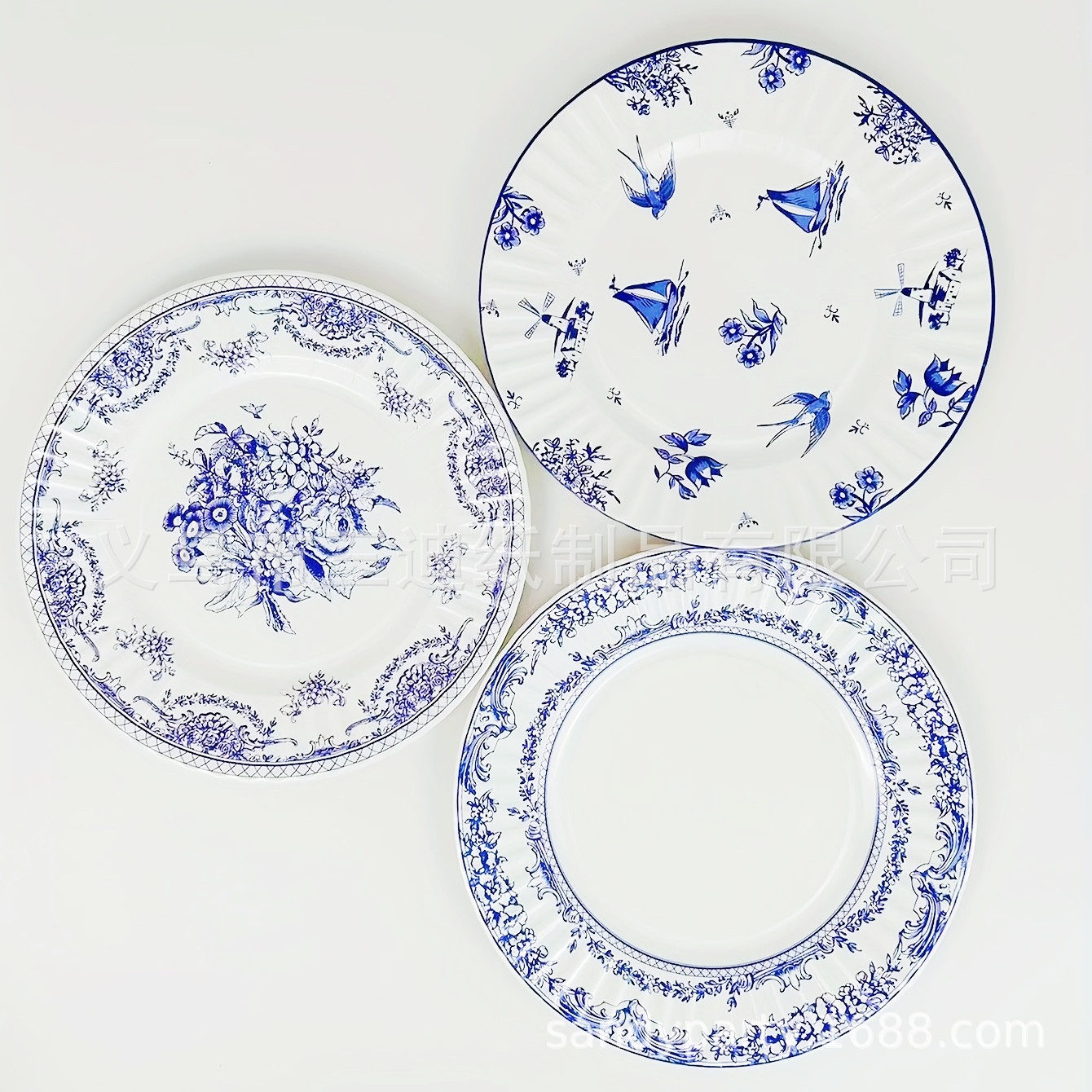 Picture of Disposable Paper Plate Blue and White Porcelain Printed Large Flat Plate Party Party Decorative Plate Dim Pot Plate Picnic Spring outing Tableware