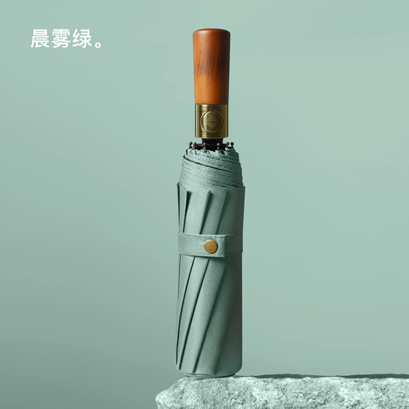 Picture of Three-fold automatic umbrella log handle lettering sunny umbrella men's business folding umbrella printed logo high-end gift umbrella