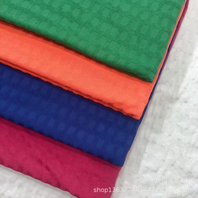Spring and Autumn New Knitted Polyester Terry Cloth Jacquard Knitted Single-sided Terry Cloth Small Plaid Jacquard Garment Fabric