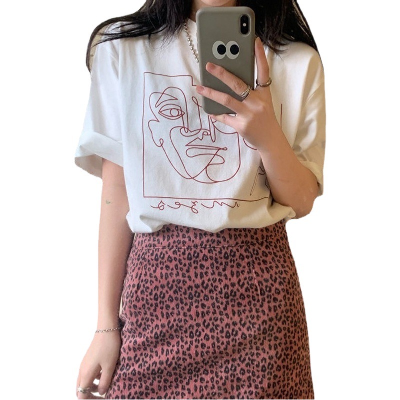 Short-Sleeved T-Shirt for Women Summer New Korean Style Round Neck Loose and Versatile Couple Student Tops T-Shirt Ins Women's Clothing Wholesale