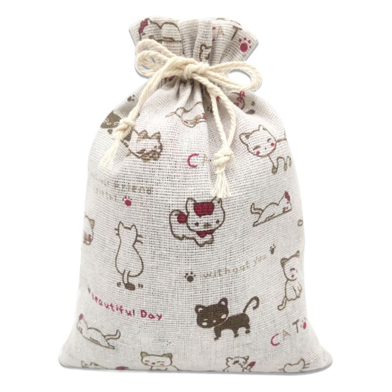 Cotton Bundle Pocket Cartoon Print Cotton Bag Wedding Party Gift Bag Jewelry Candy Storage Drawstring Bag
