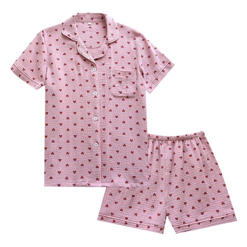 Summer Women's Pajamas Short-sleeved Shorts Pure Cotton Double-layer Gauze Home Wear Thin Sweat-absorbent Breathable Half-sleeved Crepe suit