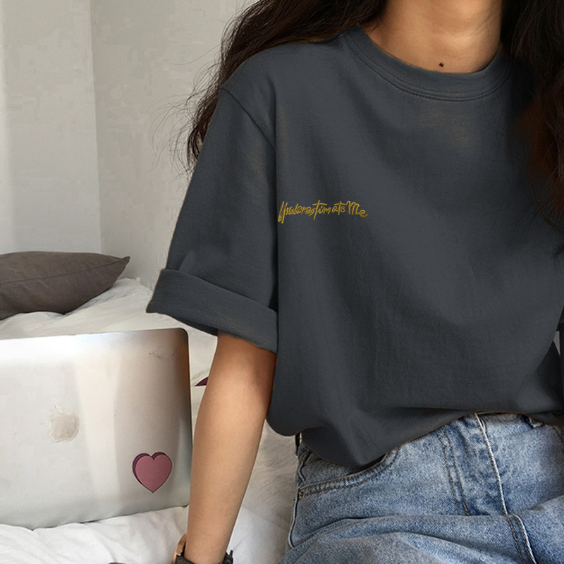 Wubi Crab Letter Printed Round Neck Short Sleeve T-Shirt Women's Summer Clothes Korean Round Neck Loose Women's Foreign Trade Clothes Women's Clothing