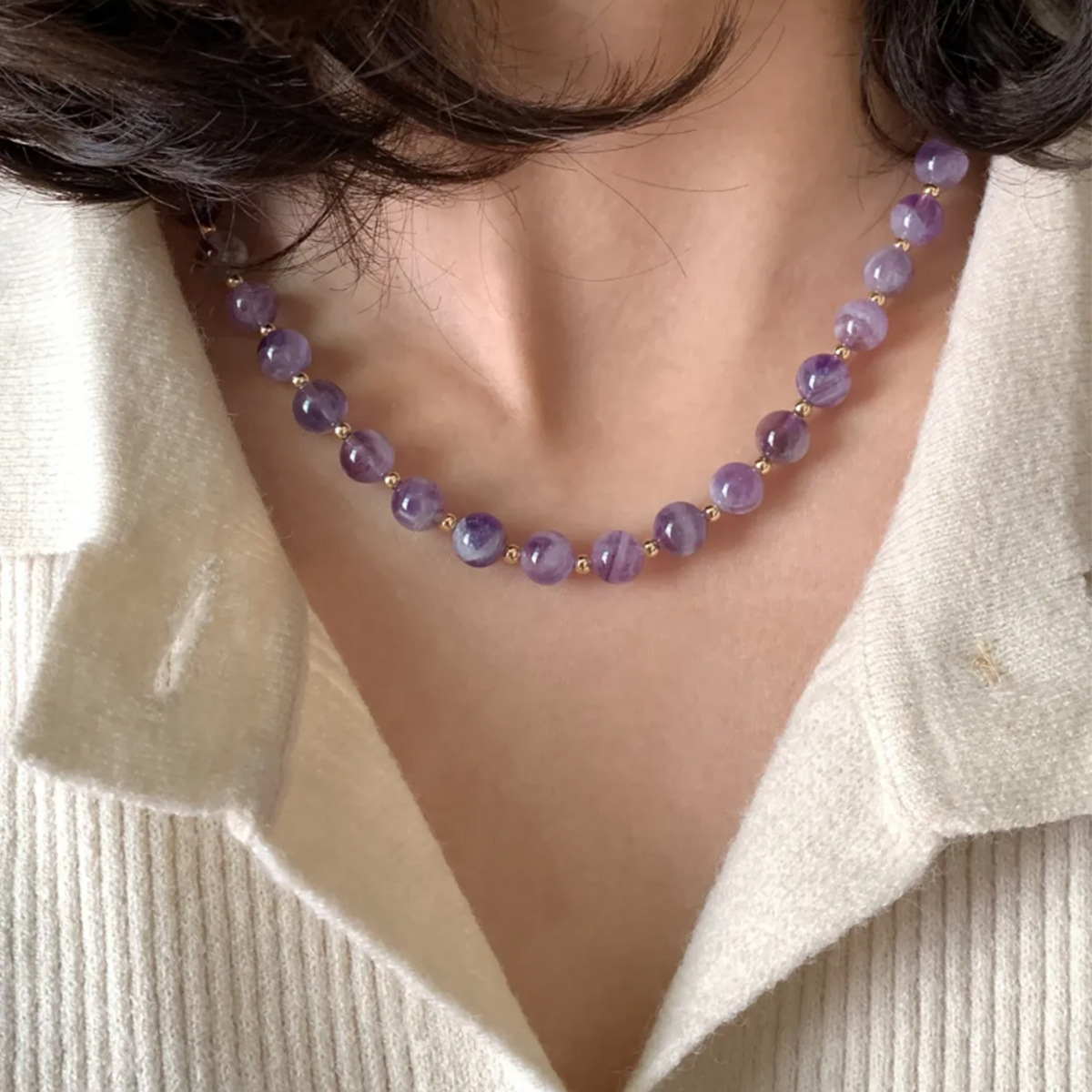 Natural Advanced Amethyst French Romantic Necklace Niche Design Simple Beaded Necklace Women's Bracelet Spring and Summer