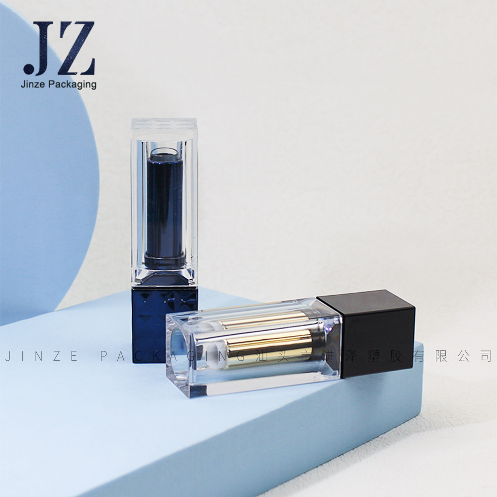 Jinze Square Tube Lipstick Empty Tube Transparent Cover Fish Scale Bottom Plastic Empty Tube Packaging Material