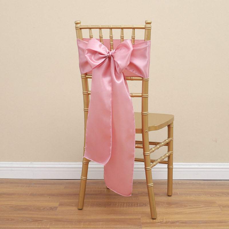 Picture of Chair Cover Bow Tie Hotel Wedding High-end Light Luxury Red Chair Back Flower Decoration Satin Diding Ribbon
