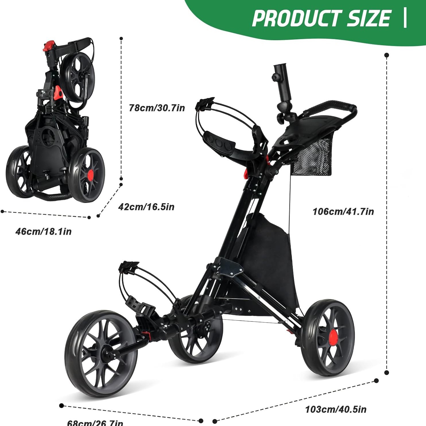 Golf Cart Portable Foldable Storage Aluminum Alloy Three-Wheel Trolley Golf Bag Cart