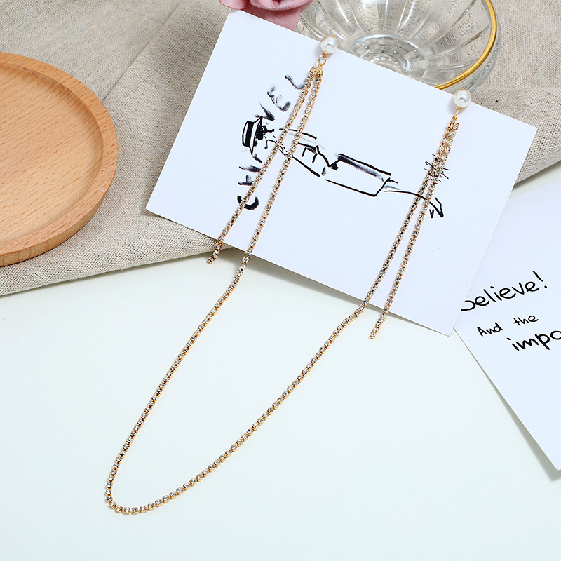 Picture of Cold style full diamond long necklace earrings halter one-piece one-piece earrings European and American personalized earrings for women