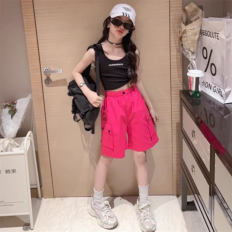 Women's Children's Wear Workwear Shorts Summer New High Waist Wide Leg Casual Trendy Cool Fried Street Children's American Sports Pants