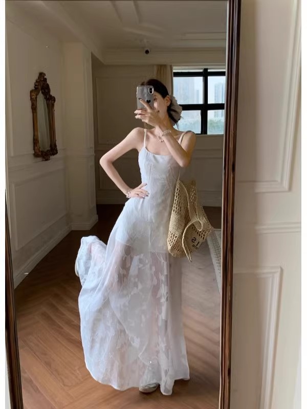 Picture of 2025 Summer New French Style Fresh Sweet Sling dress Women's Seaside Vacation Wear Mid-Length Skirt with Tight Waist