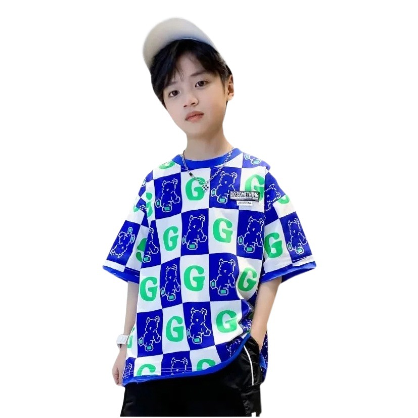 Boys' Summer Short-sleeved T-shirt Casual Mid-large Children's Western Style 2023 New Boys Fried Street Fashionable Brand Children's Summer Wear