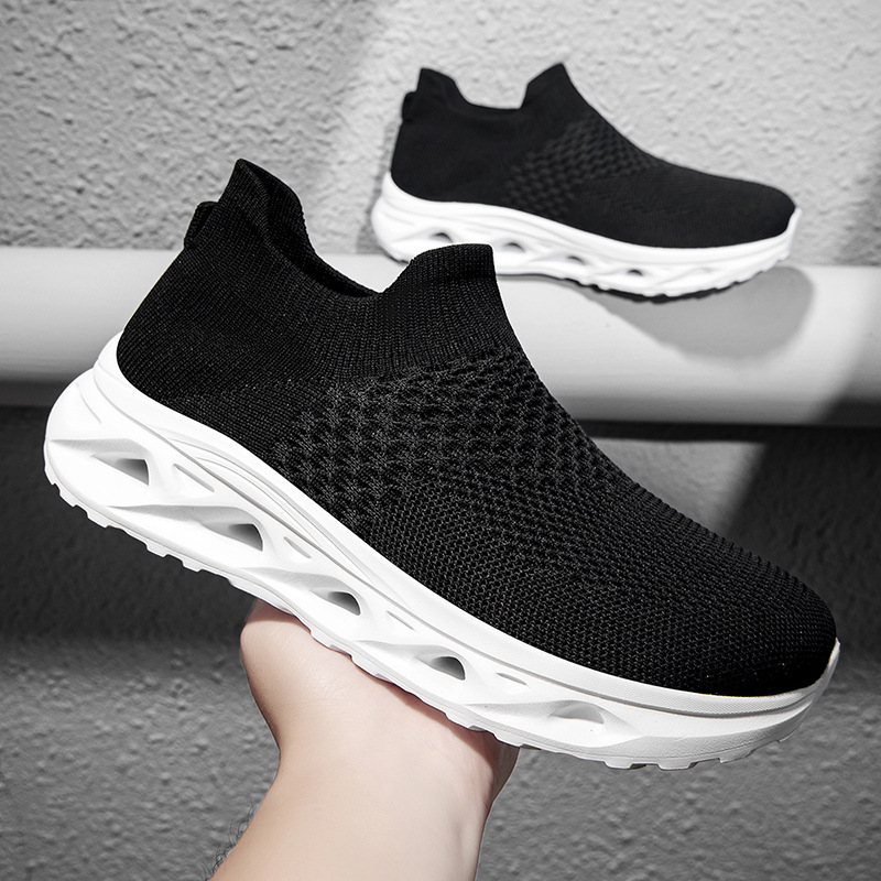 Cross-Border Fly-Knit Socks, Casual Sports Shoes, Slip-On Slip-Ons, Large Size Men's Mesh Running Shoes for Men