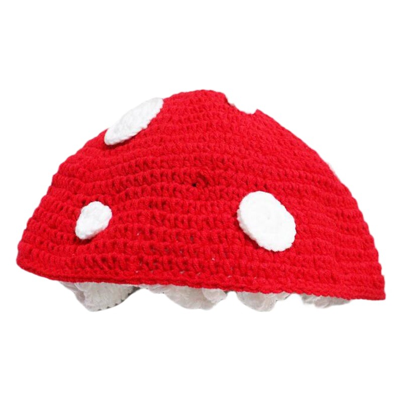 Picture of Mushroom hat autumn and winter crochet wool hat female look small face knitted fisherman hat Mori fairy tale cute warm basin hat