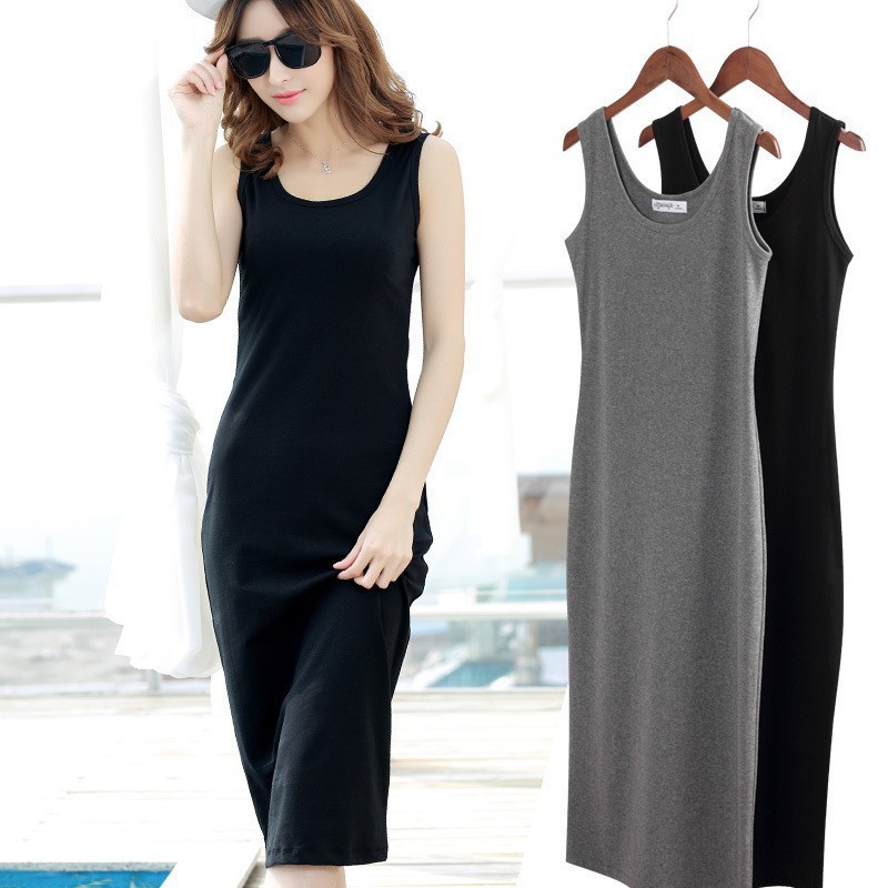 2023 New Early Spring and Summer Slim Fit Mid-Length Suspbottomer Bottoming Skirt Black Plus Size Dress Original Size