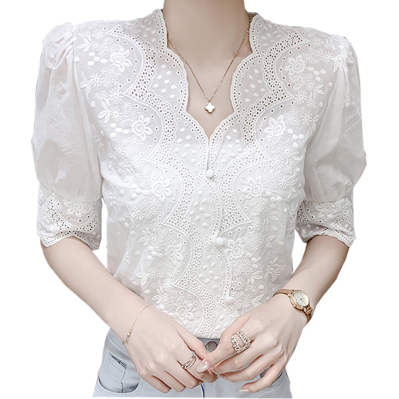 Picture of Summer white chiffon shirt women's summer 2024 new fashion very fairy clothes western style short sleeve shirt