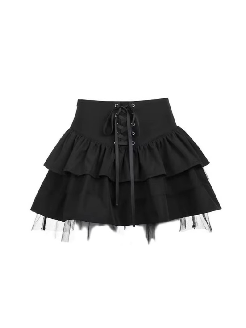 Lace Stitching Strap Tutu Skirt Summer High Waist Short A- Line Pleated Skirt Spice Girl All-Match Cake Skirt