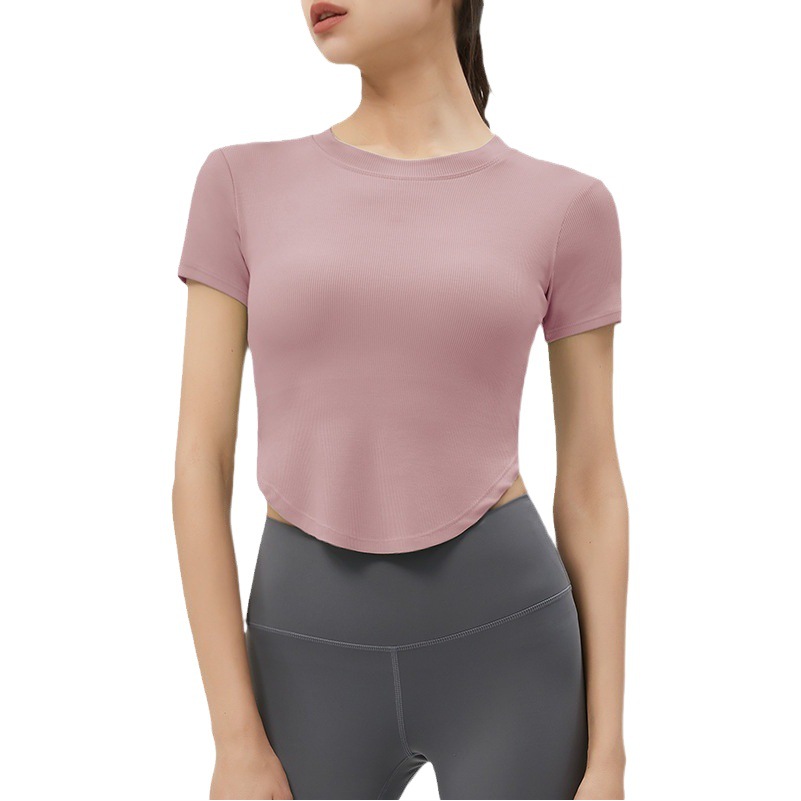 2023 New Yoga Clothes Short Sleeve with Chest Pad Naked Tight Beautiful Back Sports Top Women's Running Fitness T-shirt