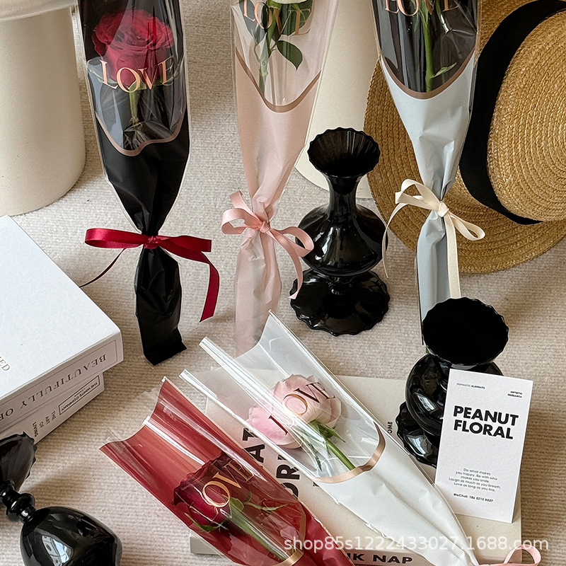 Zhuoxian Flower Material Valentine's Day Single Bouquet Flower Arrangement Bag Rose Flower Triangle Bag Single Floral Flower Packaging Bag