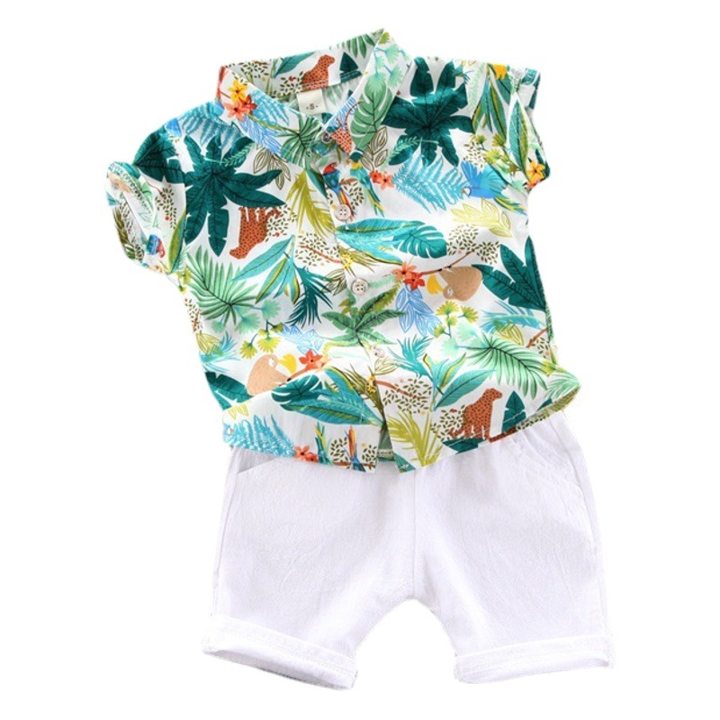 Summer Children's short sleeve suit Southeast Asian style printed coconut T-shirt shorts two-piece suit for boys aged 0-5 summer wear