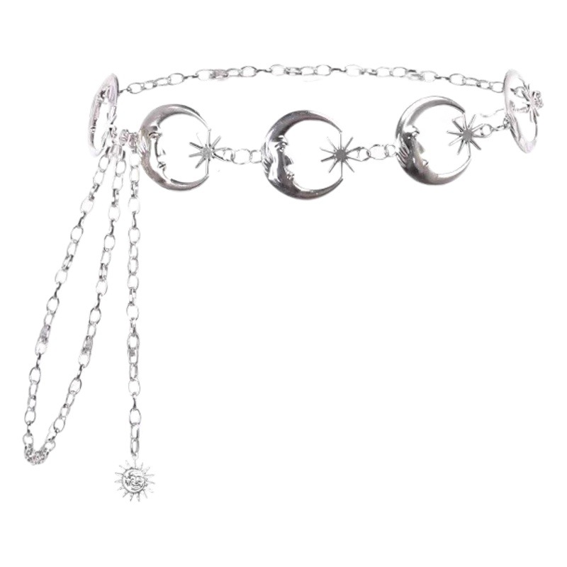 Fashion Jewelry Single Layer Moon Star Metal Chain Waist Chain Belt Female Hip Hop Punk Sun Crescent Body