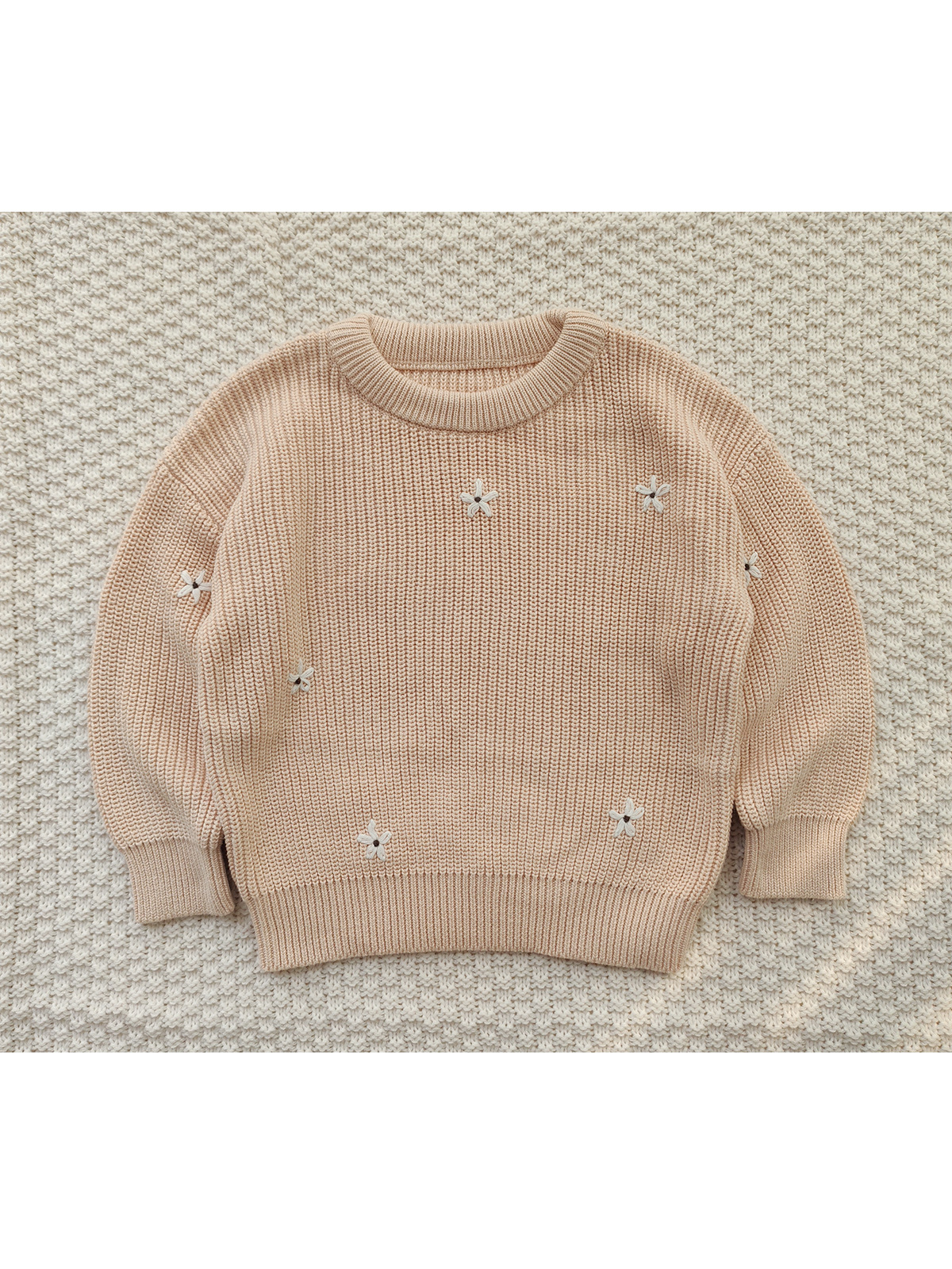Picture of Ready-Made Hand-Embroidered Flower Cross-Border Pure Cotton Baby Knitwear Category a Autumn and Winter Bottoming Long-Sleeved Baby Girl Pullover Knitwear