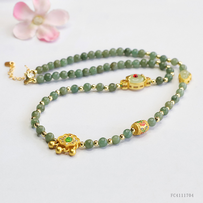 Xinyu Natural A Jade Necklace Oil Blue Jade Hanging Chain Women's National Tide Jewelry Live Wholesale FC4111704