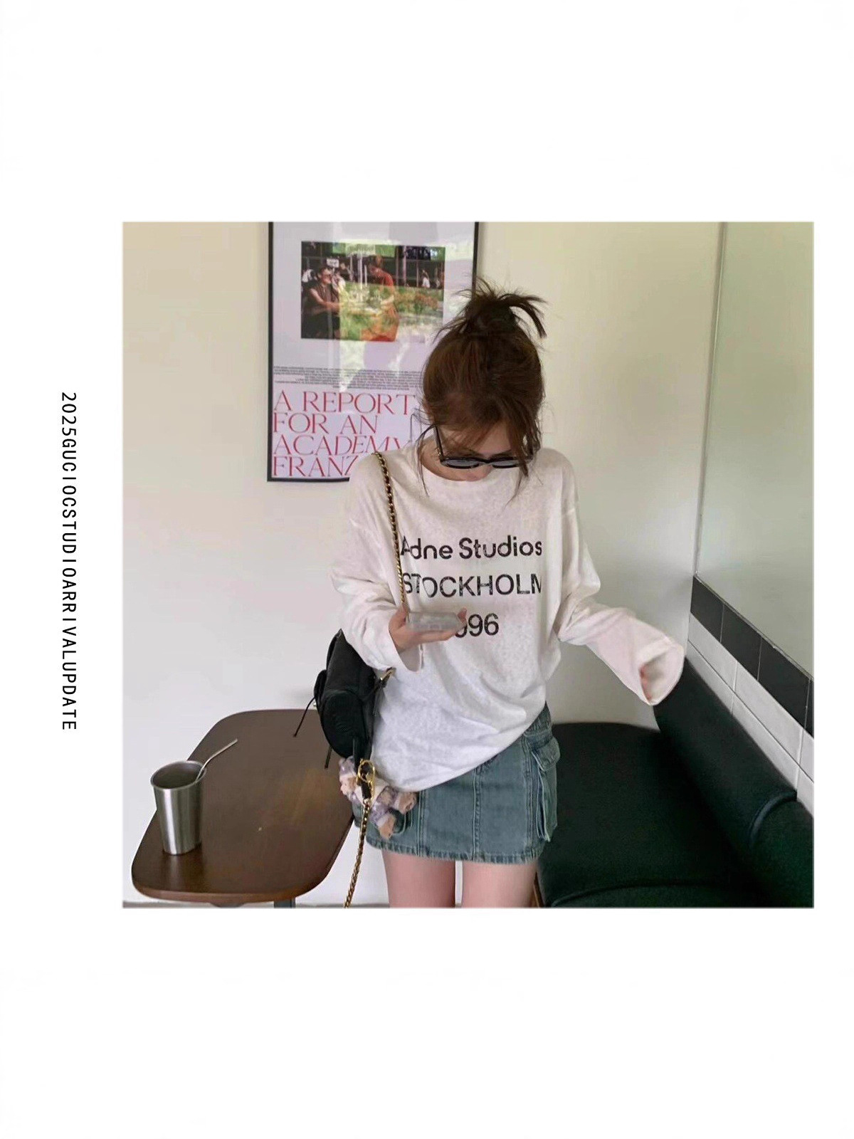Shenzhen Nanyou Women's Wholesale Old AC Letter Lazy Style Long Sleeve T-Shirt Women's Thin Spring and Summer New Loose Top